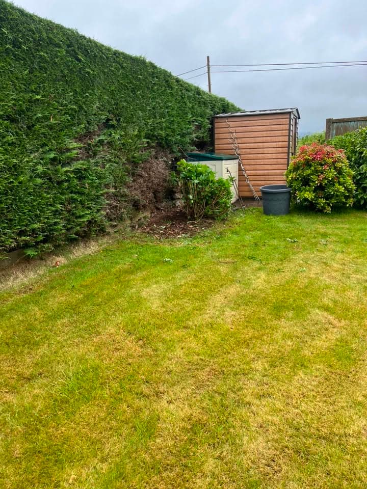Cleared garden corner with mown lawn after garden clearance completed by RML Ground Maintenance