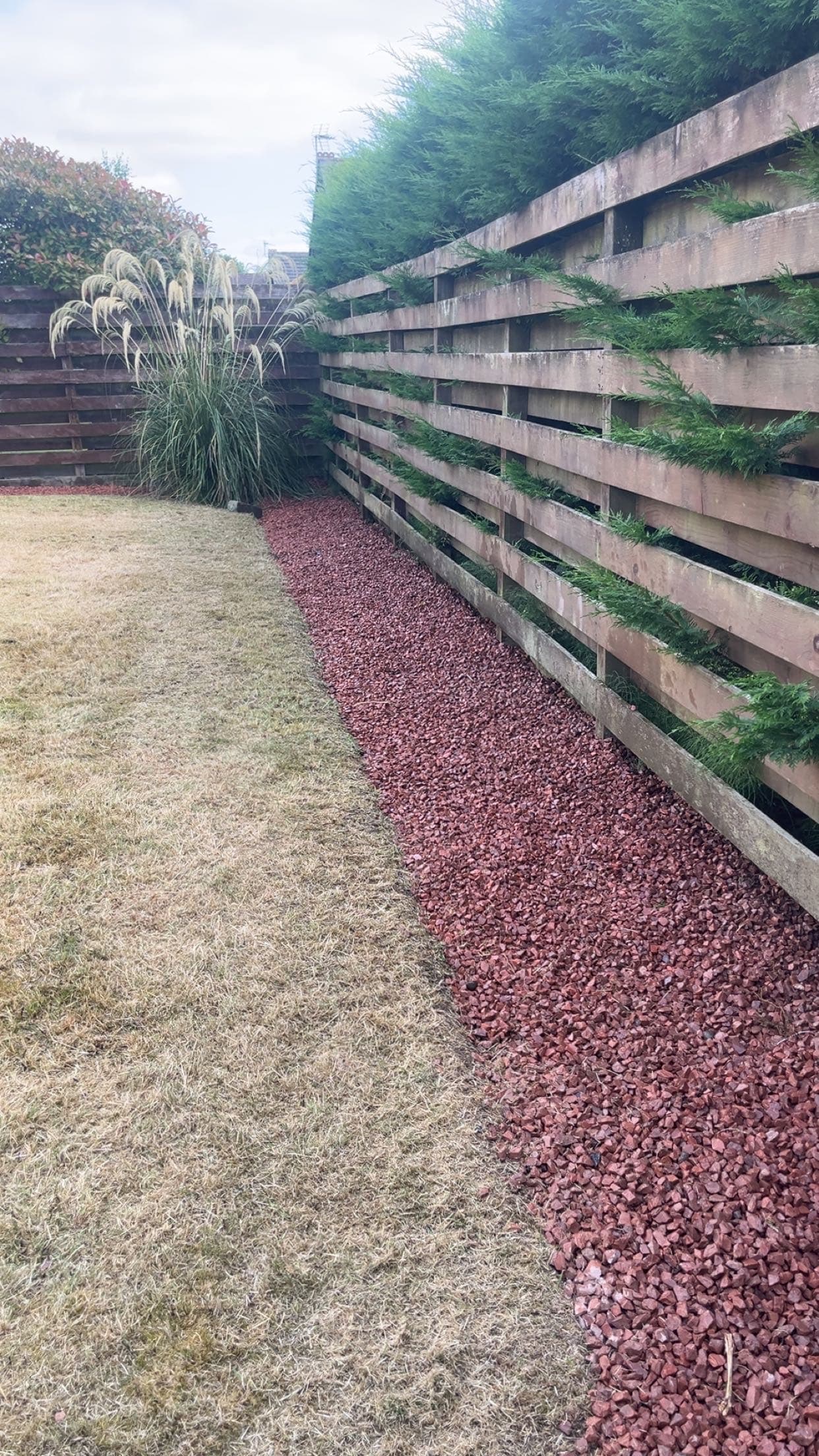 Landscaped garden border along a fence line completed by RML Ground Maintenance in Portpatrick